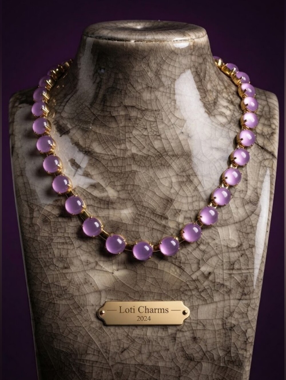 Natural Lavender Purple Jade In Classic Tennis Gold Plated Necklace